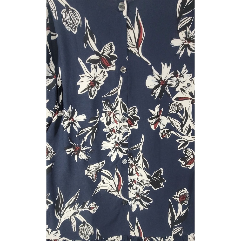 HALOGEN Women Size L Navy Blue Floral Crew Neck Long Sleeve Dress - Picture 10 of 11